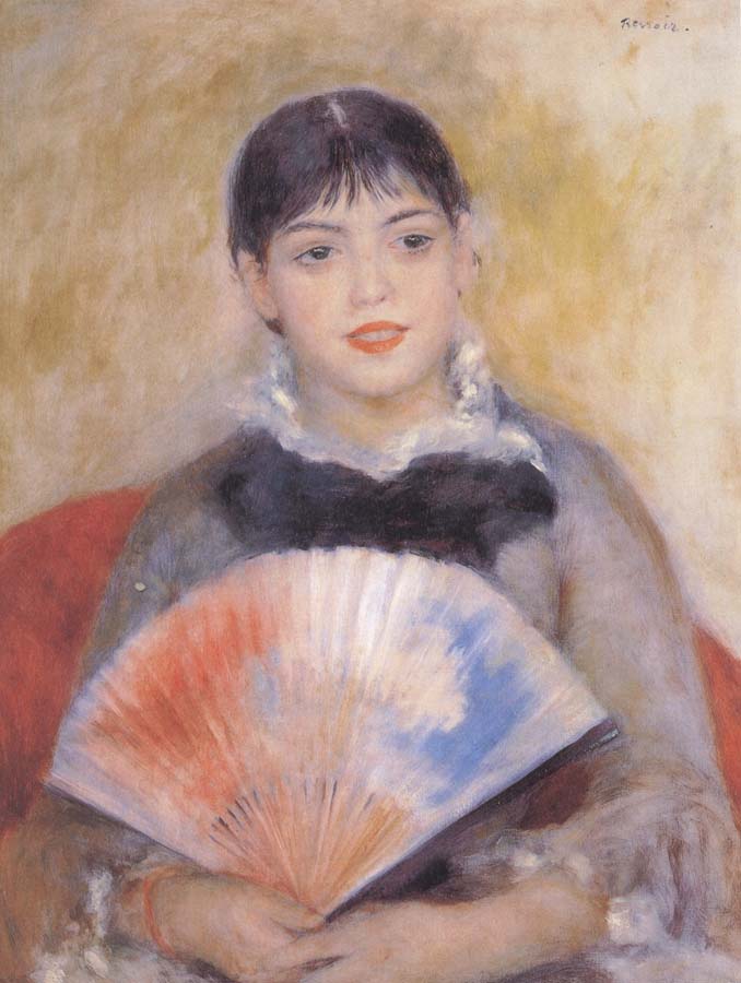 Pierre Auguste Renoir girl witb a f an